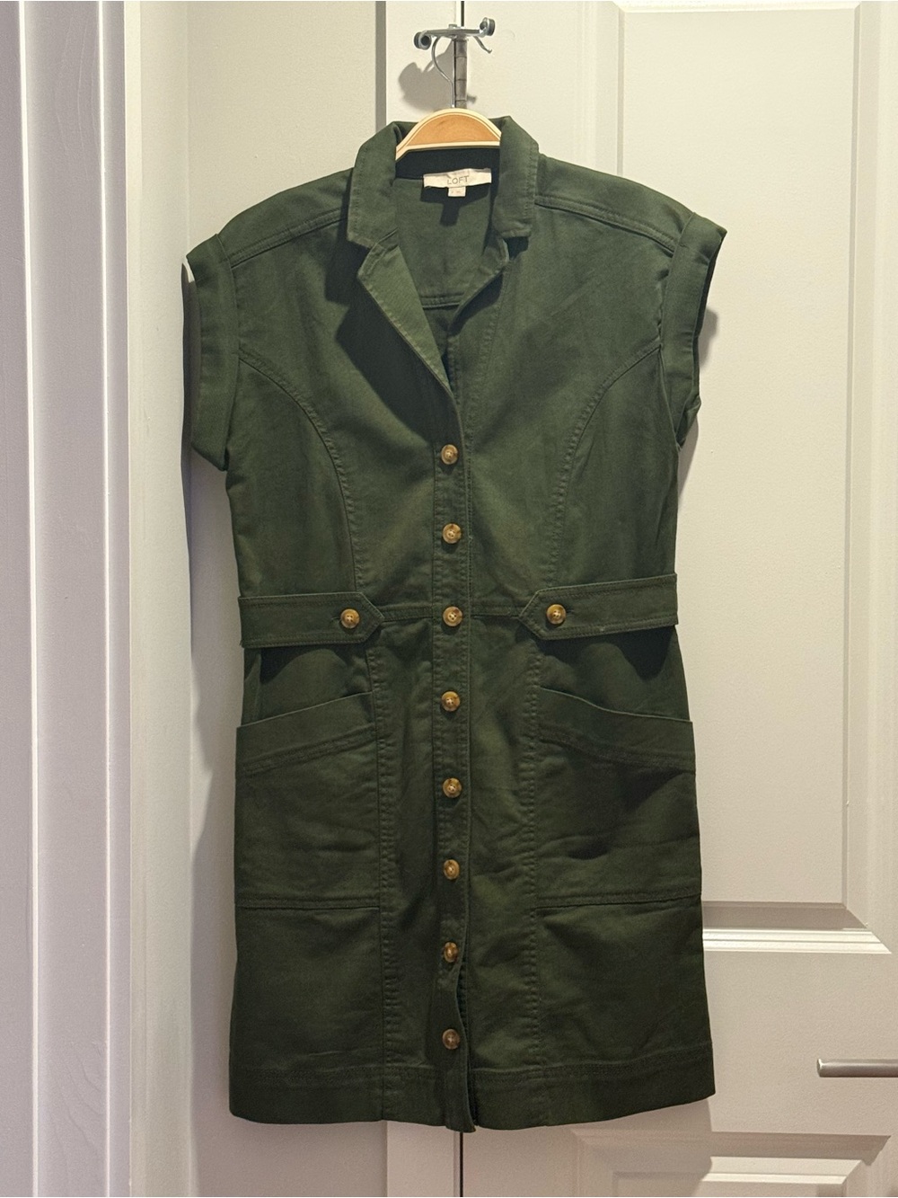 Loft Sleeveless Olive Utility Button-Front Dress Coat